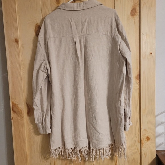 Women's Blue B Collection Frayed Hem Linen/Cotton 70/30 Shacket Oversized Large - Picture 2 of 5